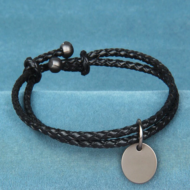 Fabulous Classic Double Strands Chinese Knot Genuine Leather Stainless Steel Disc Bracelet Blank