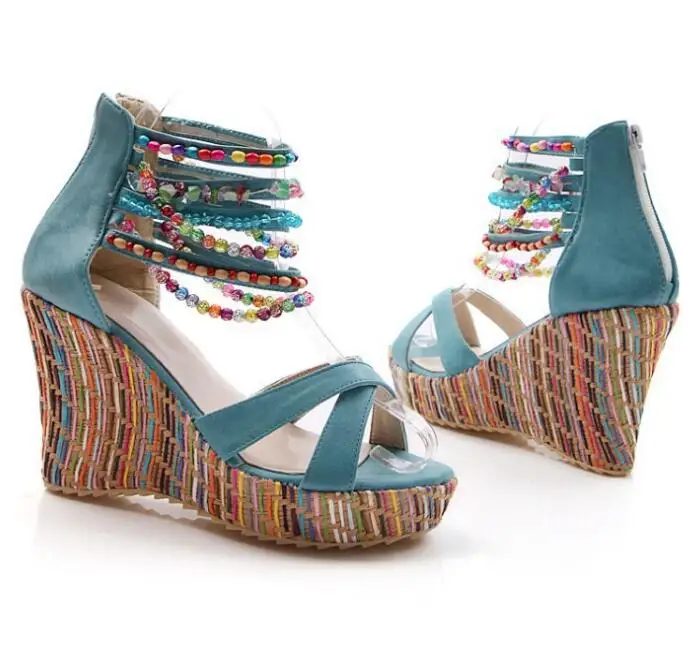 up-0053r Summer women platform sandals 43size new model bohemian style beaded women wedges shoes
