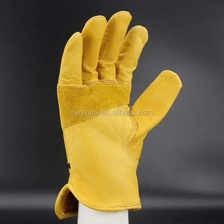 Golden Yellow Cow Grain Leather Truck Driving Gloves Work Driver Gloves