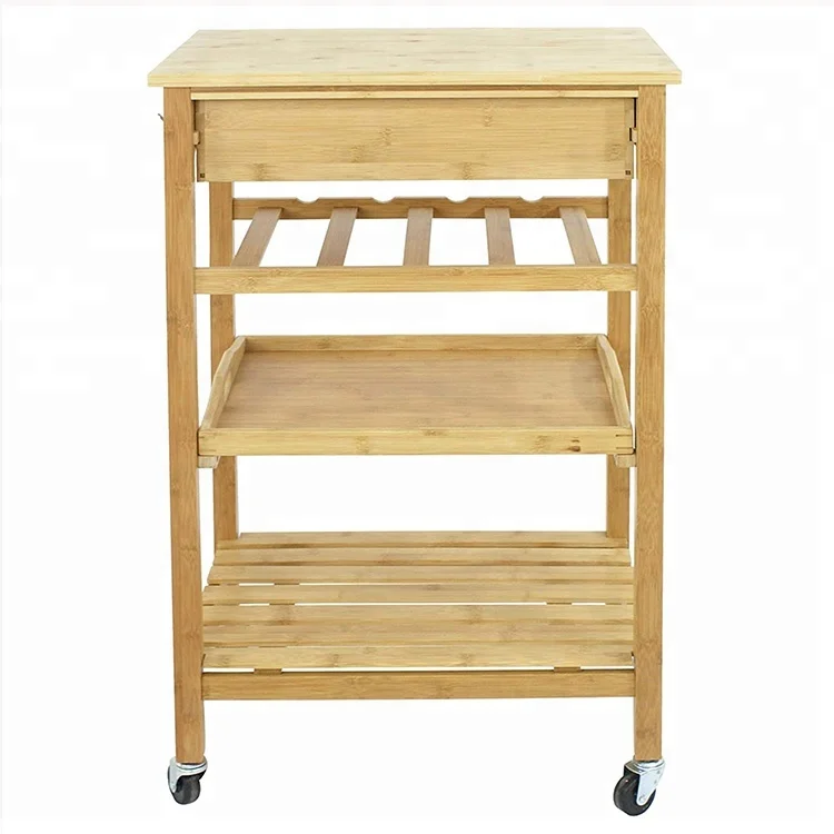 Kitchen Serving Trolley Cart With Drawers And Shelves Bamboo Kitchen Serving Trolley