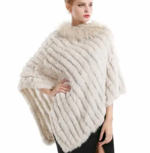 Manufacturer Custom Embroidered 2018 winter high quality fancy real rabbit fur women fur poncho