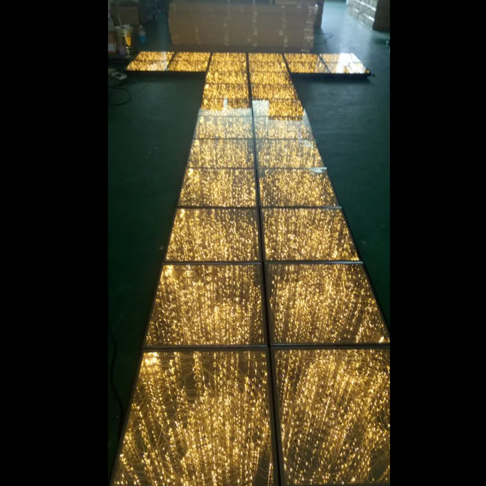 
portable DMX infinity mirror led dance floor lights tempered glass golden starlight led dance floor for stage 