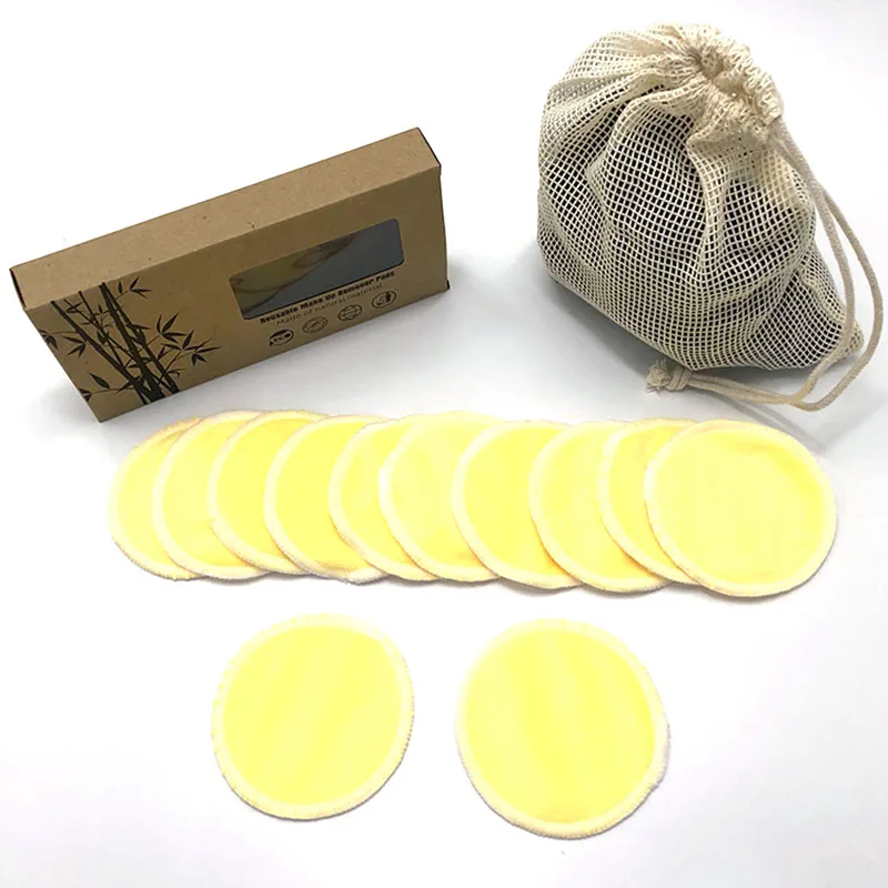 50 Sets Cosmetic Facial Cleansing and Eco-friendly box 14pcs Blue Yellow Pink Cotton Mesh Bag and Eco-friendly box