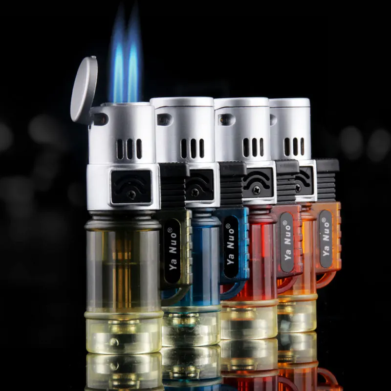 019-2 Wenzhou manufacturers Straight Creative personality windproof metal two straight lighter Wholesale Welding Gas lighter bbq