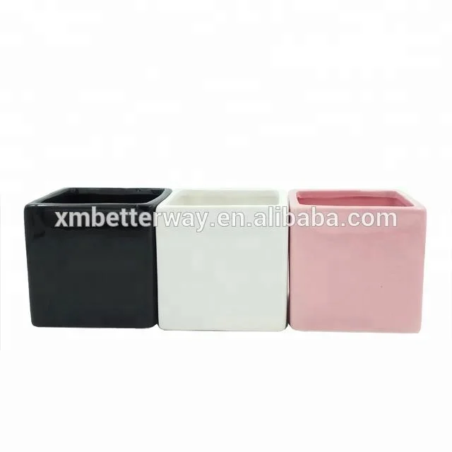 black and white ceramic flower pot  4 inch glazed ceramic square succulent flower pot plant flower pot cube