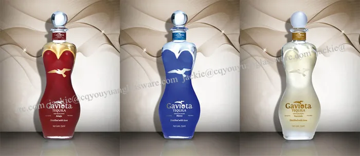 cork finishing colored female body shaped bottle tequila glass bottle 75cl