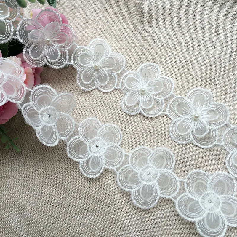 Wholesale beaded flower wedding accessories diy decorative Pearl flower embroidery water soluble lace trim