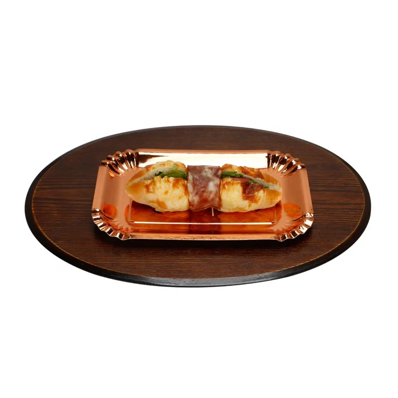 Classical Hot Sell  Disposable 400 gsm  10.5 inch Rectangle  Rose Gold Foil Paper Plates