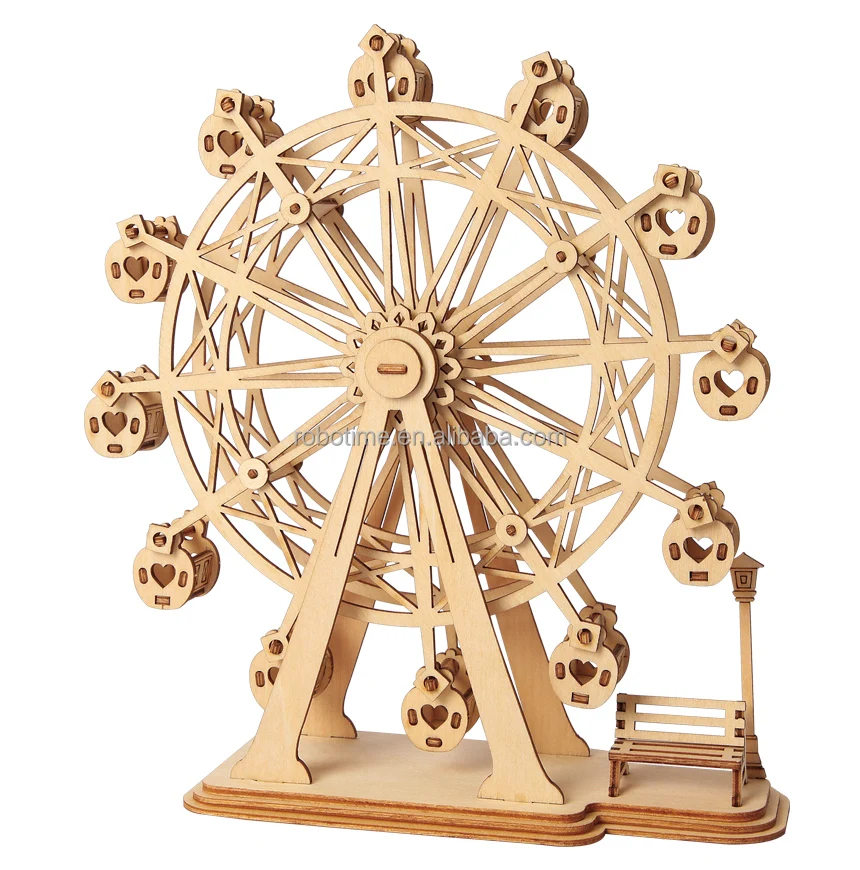 Robotime Custom Adult Children 3D DIY Jigsaw Game Assembly Model Educational Toy Ferris Wheel 3D Wooden Puzzle Wood Craft