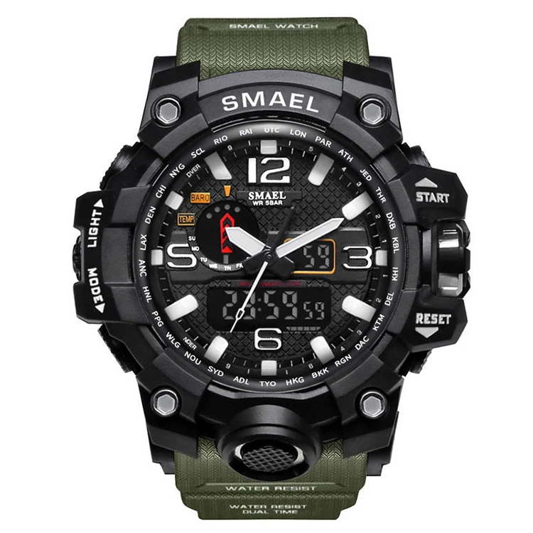 
Smael Most of Sold 1545 model Dual time OEM 5ATM waterproof custom sports mens watch 