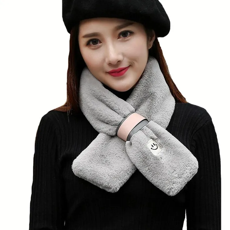 South Korea Design Imitation Fur Soft Scarf Winter Warm Fleece Scarfs Women Simple Style Multi Fur Smiling Face Scarves