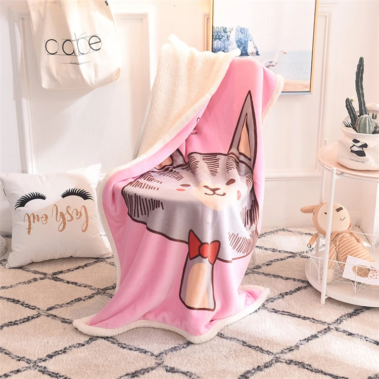 
High Quality Cartoon Animal Printed Baby Plaid Fleece Receiving Blanket 