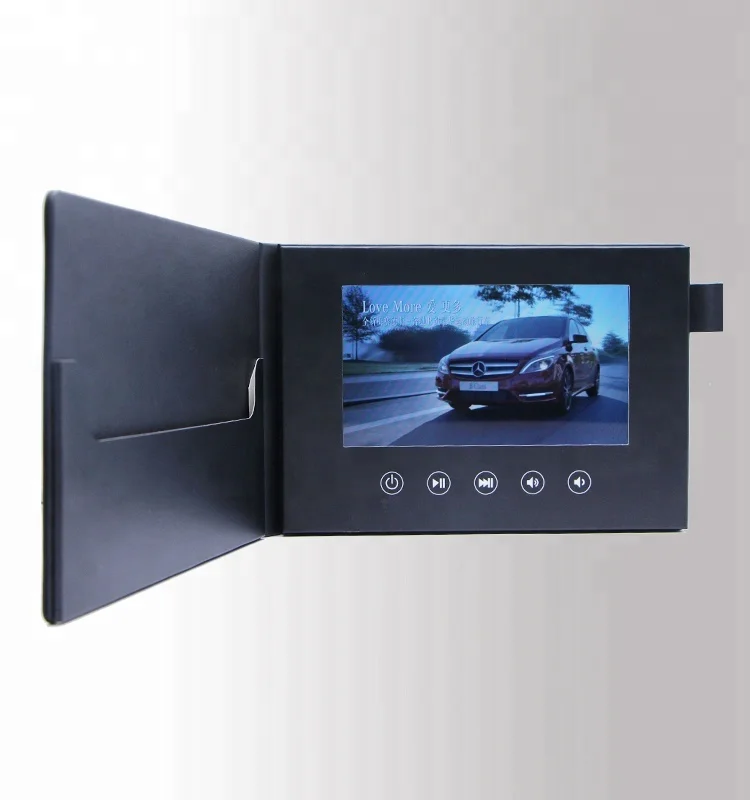 Cheap Luxury PU Leather Cover Invitation Menu 4.3 5 7 Inch Greeting Lcd Folder Video Brochure Card