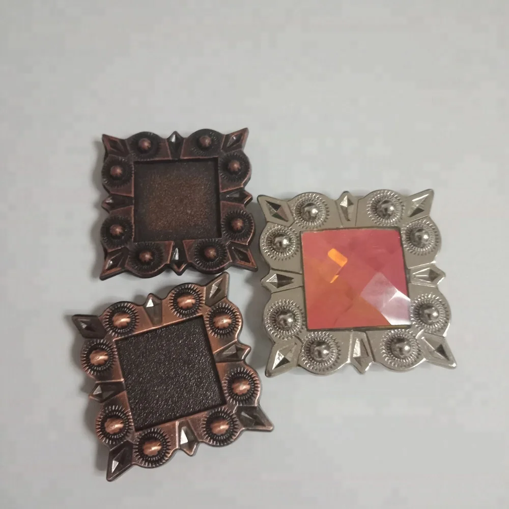 western square conchos screw back with crystal