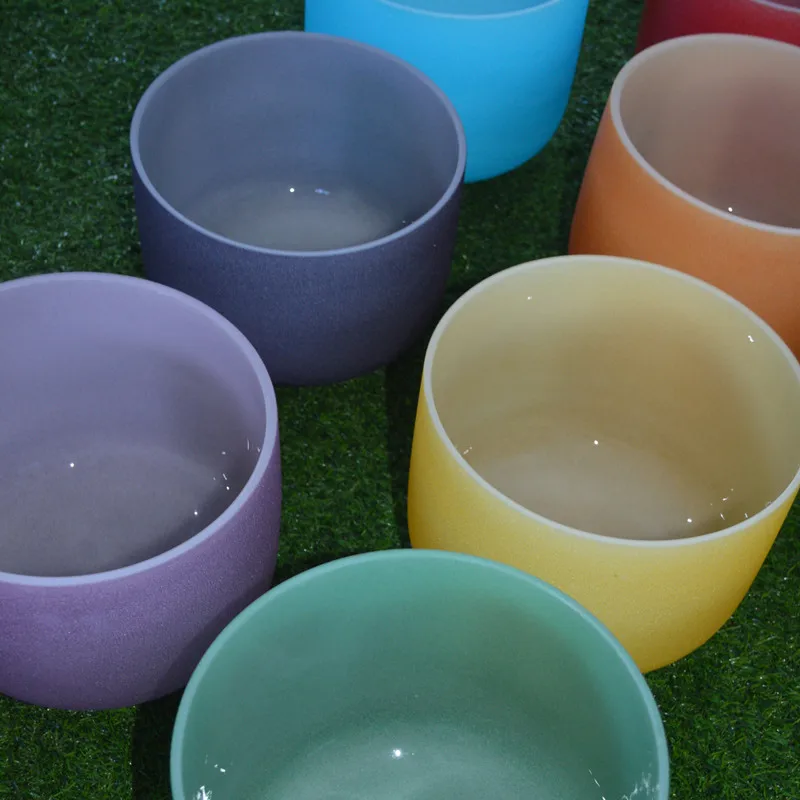 Набор чакр, звукоисцеляющая цветная Поющая чаша из матового кристалла, 7 различных цветов чакр, Кварцевая Поющая чаша