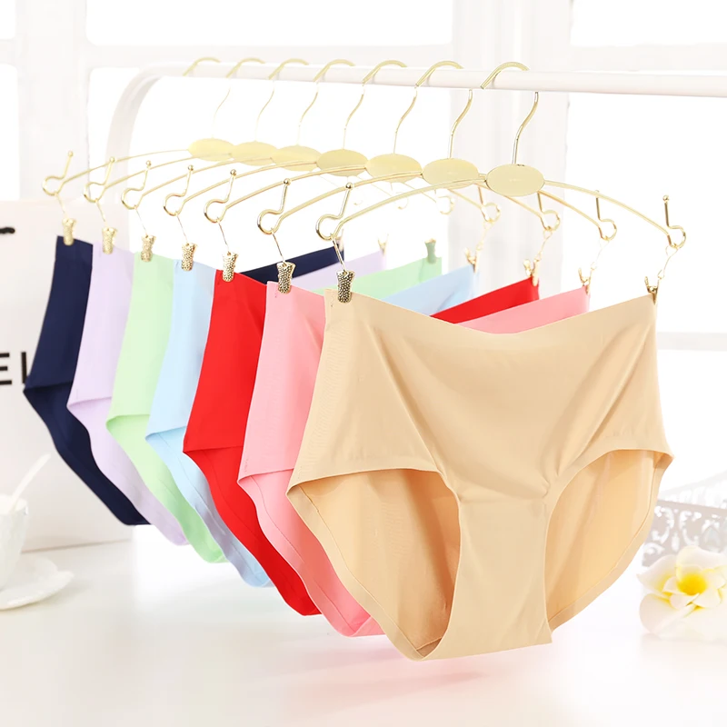 Plus size seamless women underwear One-piece ice silk High-waist panties