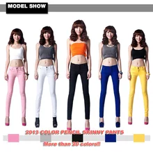 2016 Best Sales Women’s Sexy Candy Solid Pencil Pants Slim Skinny Stretch Jeans Trousers Top Level Model 21 Colors 6 Sizes W099