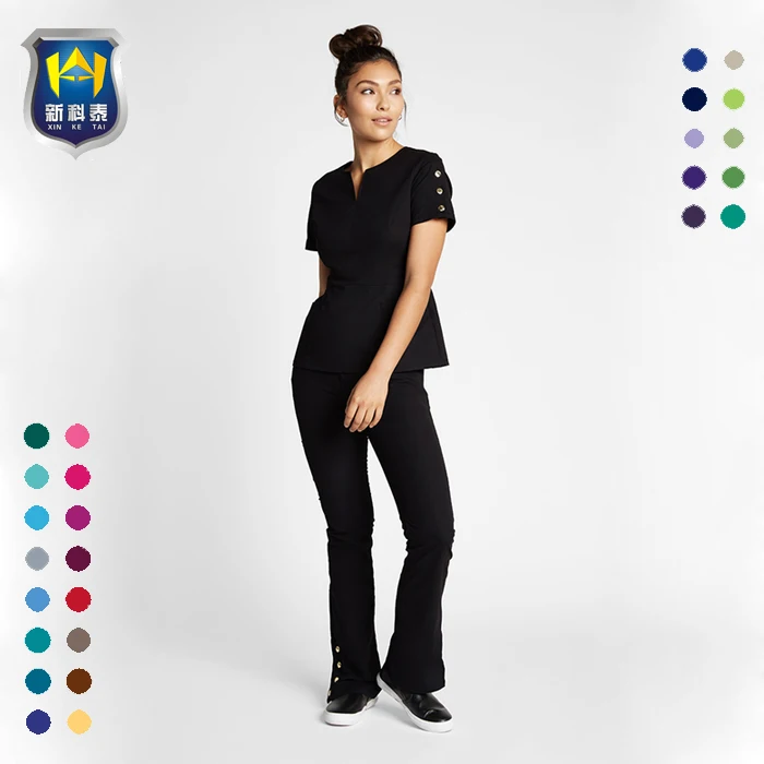 Fantastic Fit Stylish Practical Cut Nail Salon SPA Scrub Top Uniform