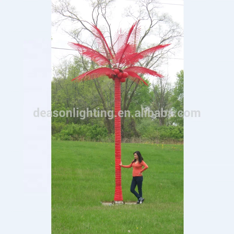 Artificial LED outdoor lighted palm trees illuminate