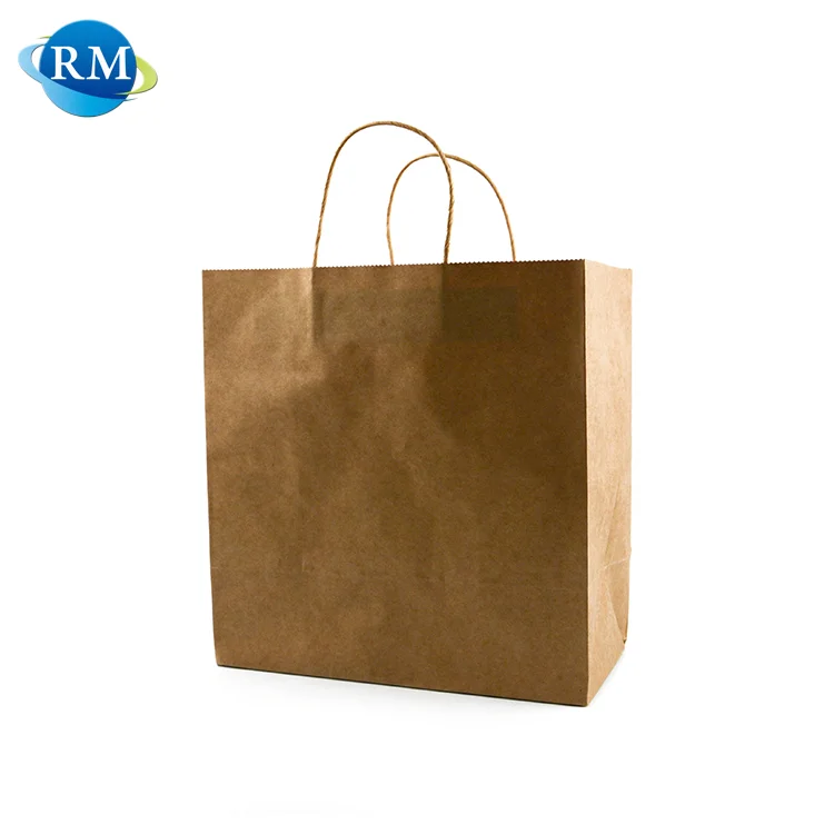 
Low Cost Square Bottom Plain Handle Grocery Brown Kraft Paper Bag 