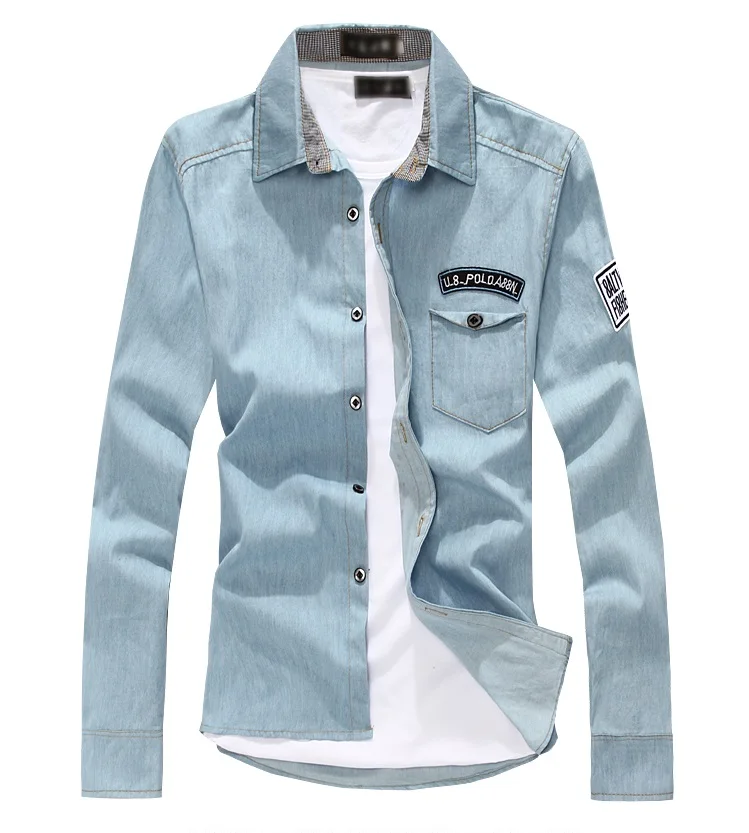 Новая модная мужская Осенняя рубашка с длинным рукавом, ковбойская Облегающая рубашка