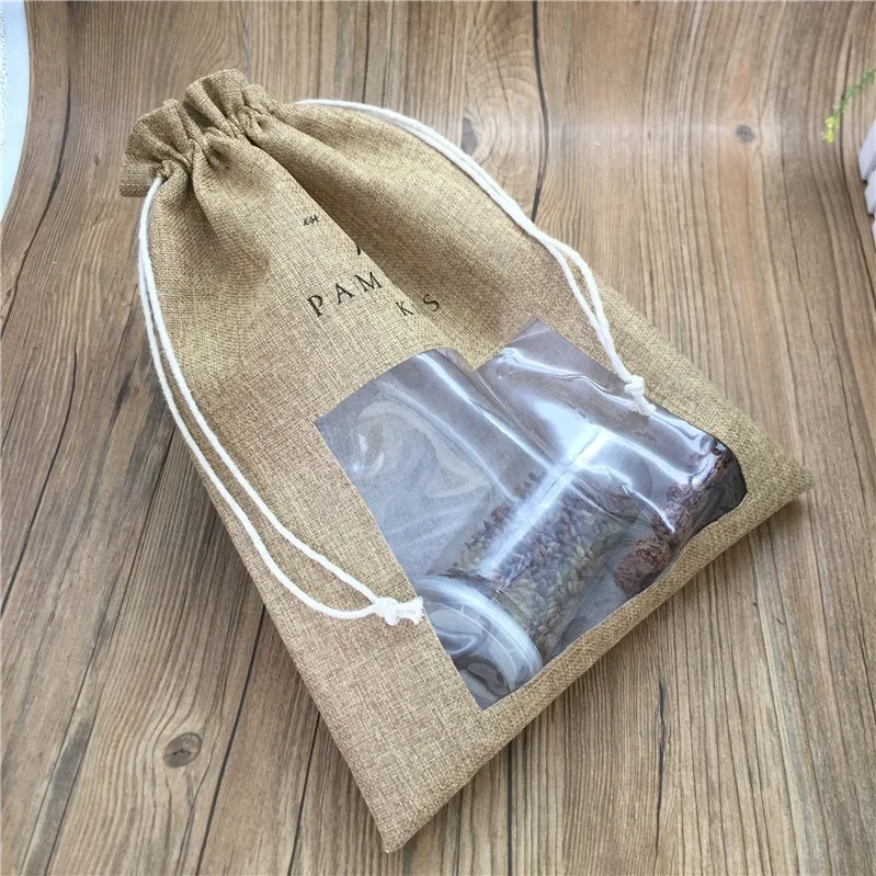 
Натуральная ткань с трафаретной печатью, бесплатный образец, пеньковый мешочек на шнурке, джутовый мешочек 
