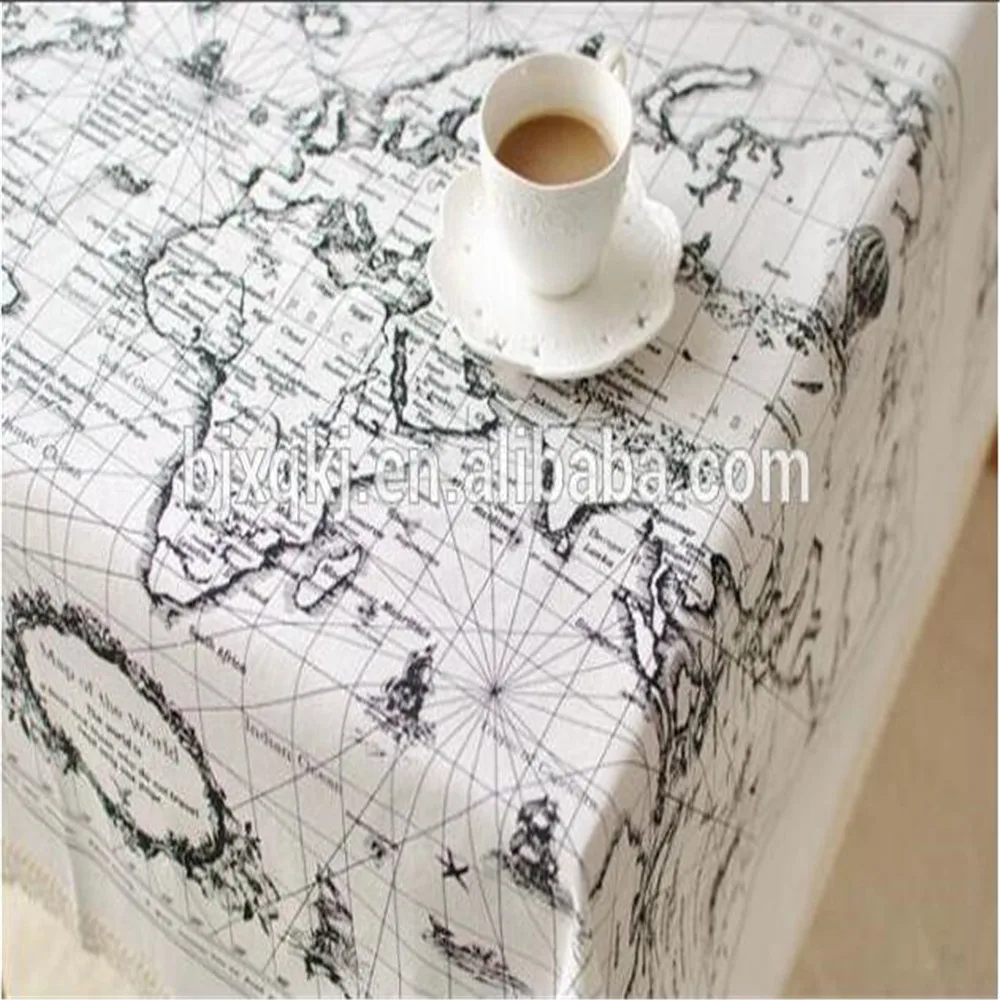 
wholesale Linen Cotton world map Printed Fabric for table 