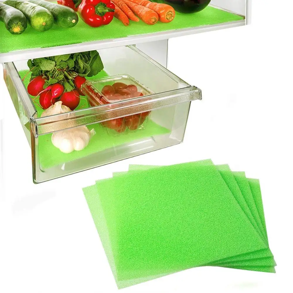 Dualplex 4 pack Fruit & Veggie Life Extender Liners for Fridge Mat Refrigerator Drawers Washable Pads