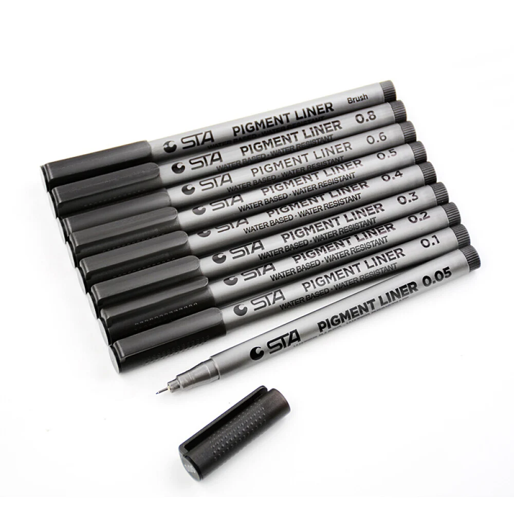 Promotional STA Fine Tip Colored Writing Drawing Marker Pen 0.05 0.1 0.2 0.3 0.4 0.5 0.6 0.8 Fineliner Point Marker Pen Set