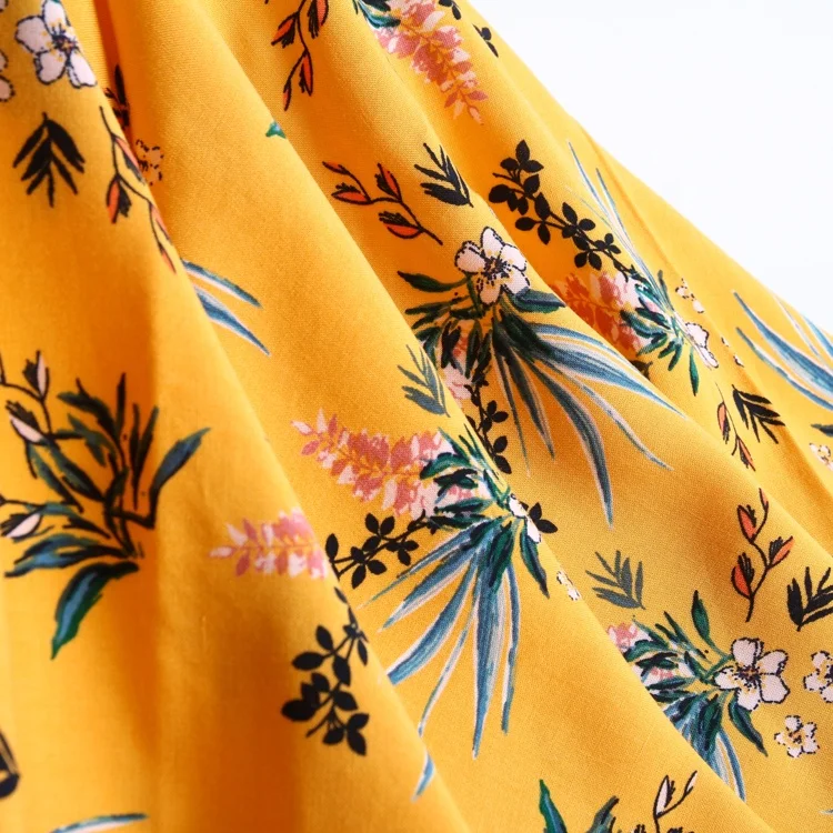 Yellow flower 100% printed viscose fabric plain african printed fabric