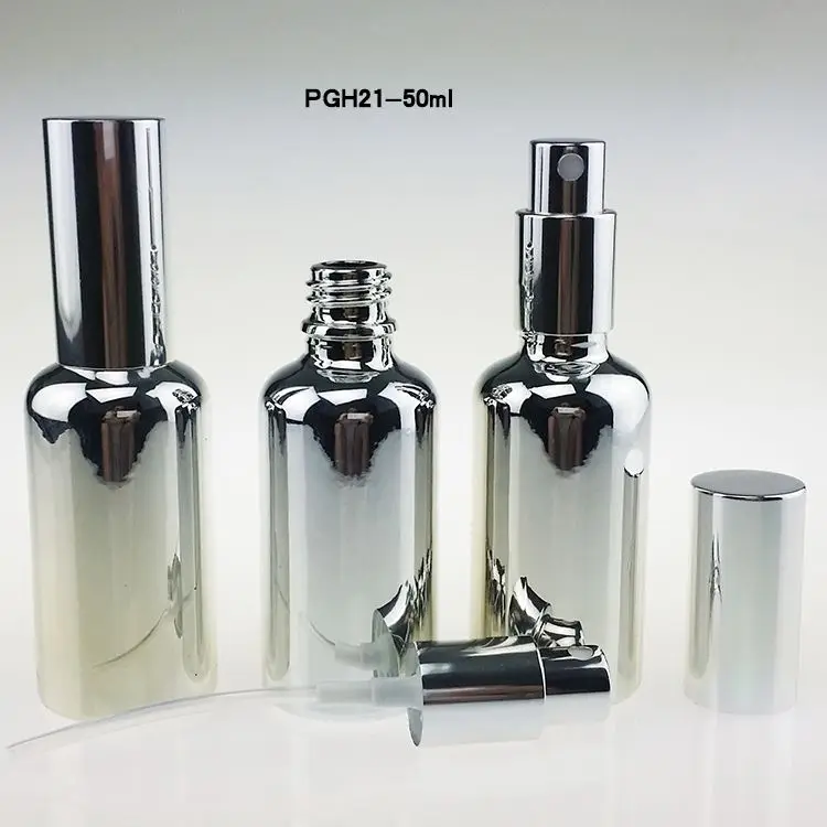 Wholesale fine mist glass spray bottle for perfume, silver glass dropper bottle, cosmetic essential oil glass bottle