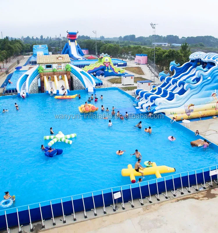 Professnal custom design moving water park with frame pool frame pool water park