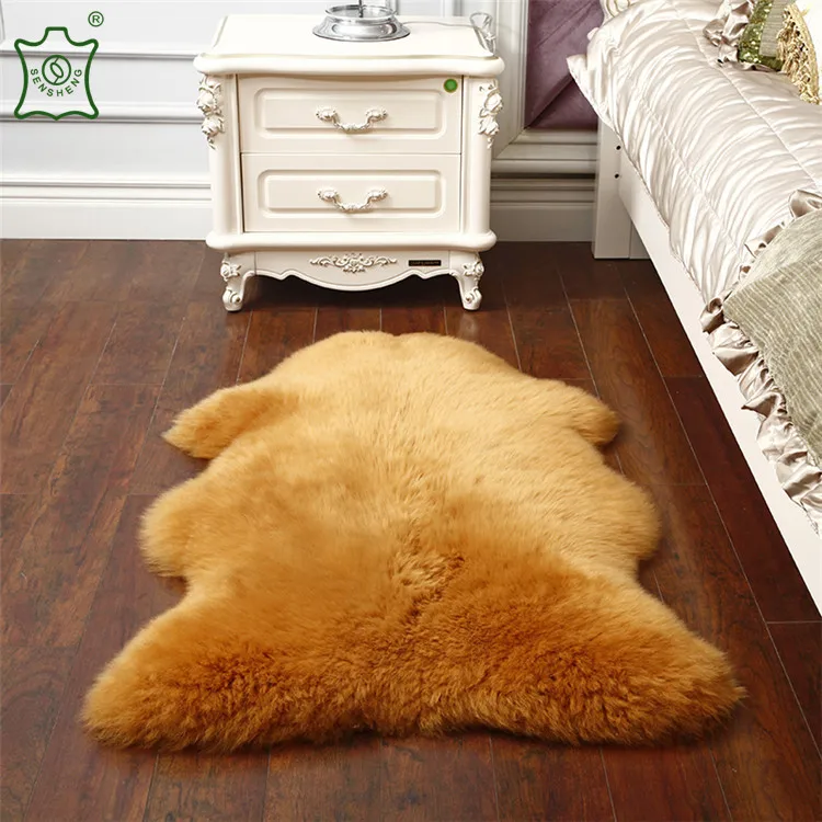 High quality bright pink yellow white brown Real animal fur skin fabric Long Hair Genuine Sheepskin Rugs for home decoration