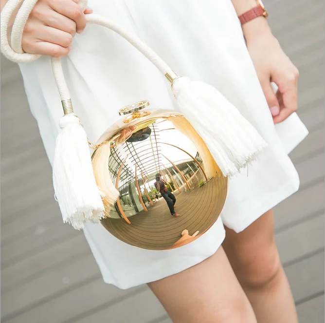 
Fashion pearl ball purses acrylic shoulder handbags evening golden clutch bags 
