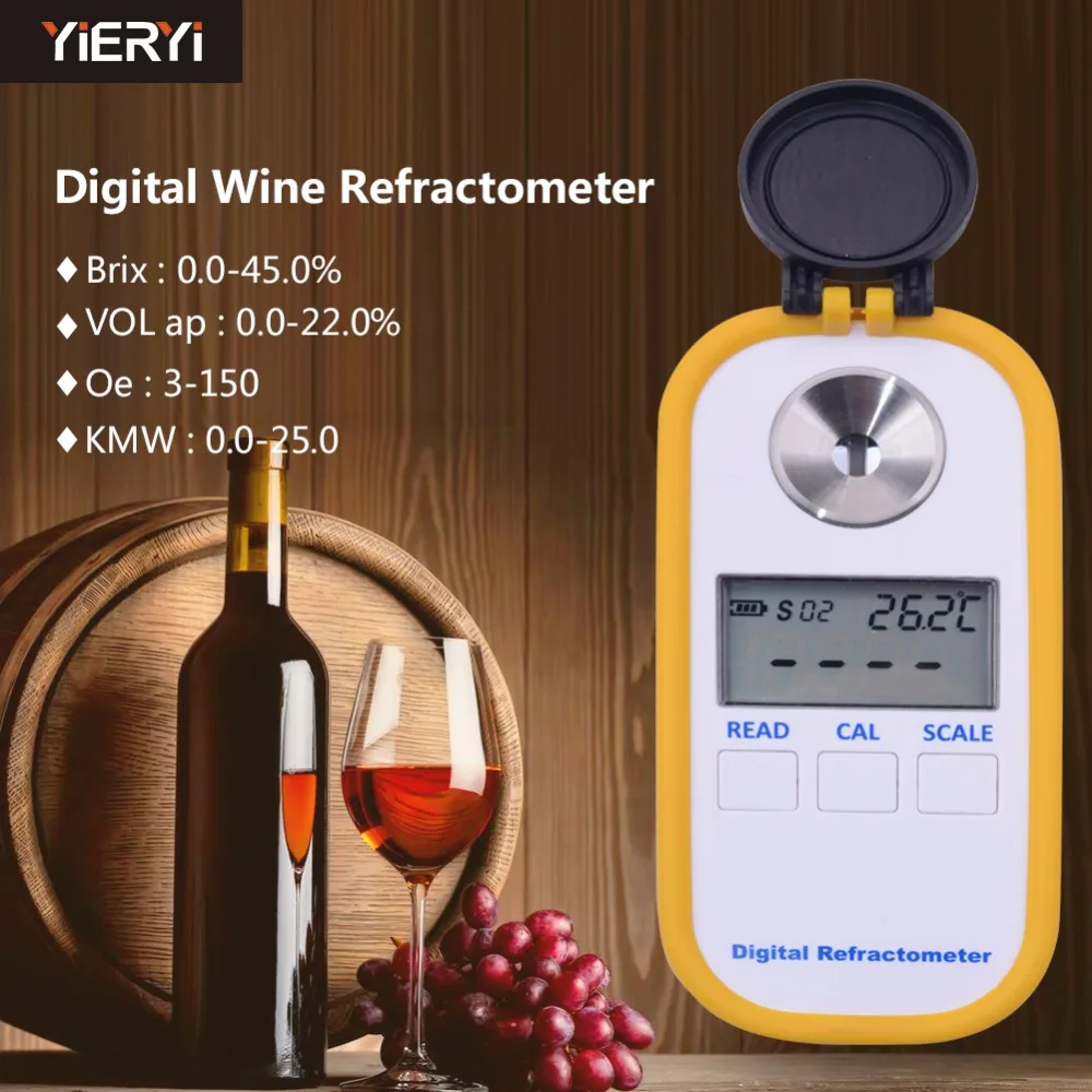 YIERYI digital wine refractometer 0-45% ATC Water Milk Fruit Juice Softdrinks Wine Sugar refractometer auto