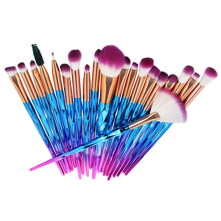 Custom Logo 20 Pcs professional Diamond Colorful Makeup Brushes Set Foundation Eye shadow Cosmetic Beauty Luxury Makeup Brushes