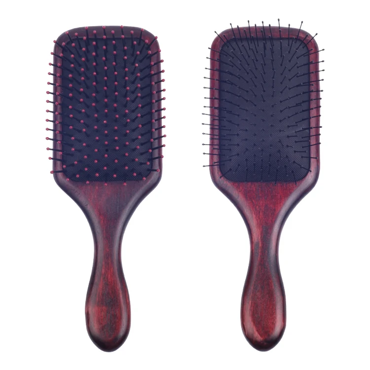 EUREKA 9267P-R Engraved Wooden Square Paddle Hair Brush Rubber Wood Hair Brush Massage  Classical Style Hair Brush
