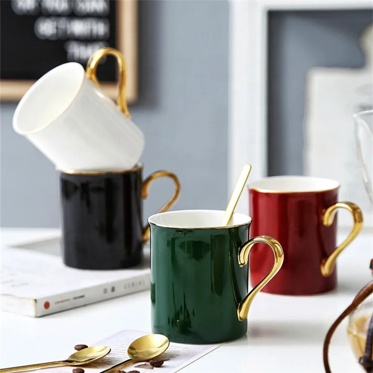 Factory hot sale porcelain Gold handle plated solid color high quality modern coffee mugs ceramic mugs