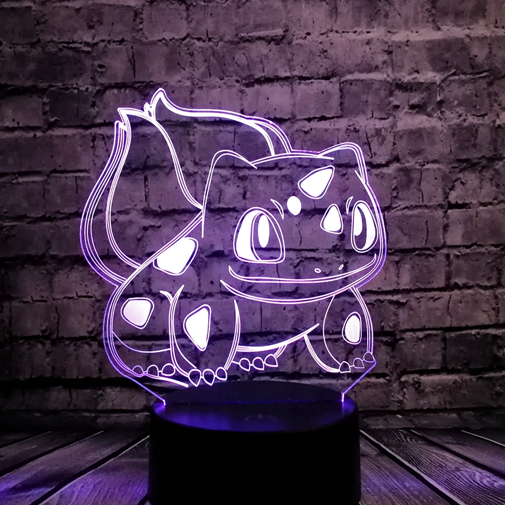 Remote control 3D Cartoon USB Lamp Pokeball Bulbasaur Pokemon Go Game LED Night Light Visual Illusion Table Holiday Kid Toy