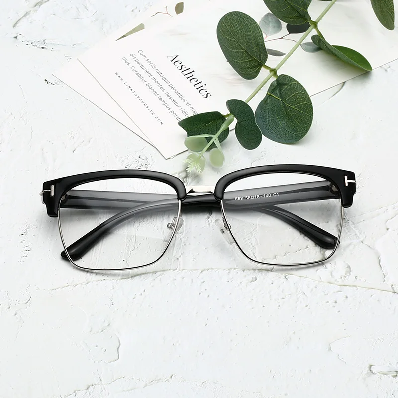 Semi Frame Square Horn Rimmed Eyeglasses Eyewear Frames For Women Men