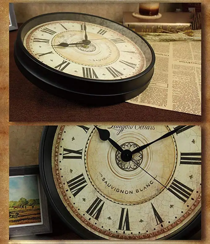 Wall Clock, JUSTUP 12 inch Black Wall Clock European Style Retro Vintage Clock Non - Ticking Whisper Quiet Battery Operated with