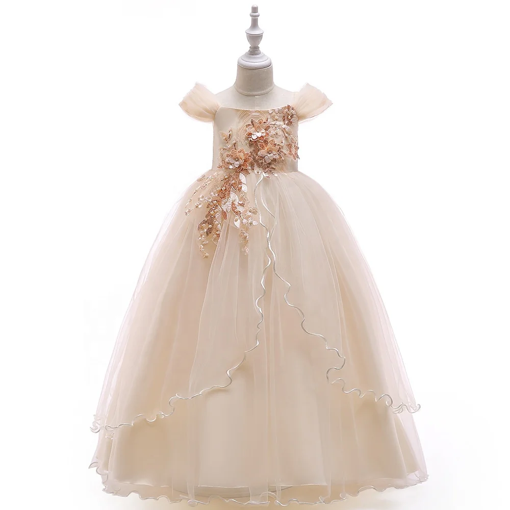 HOT SALE!  NEW FASHION PUFFY SLEEVE DESIGN APPLIQUED PLUS SIZE FLOOR LENGTH KIDS EVENING DRESS FOR PARTY