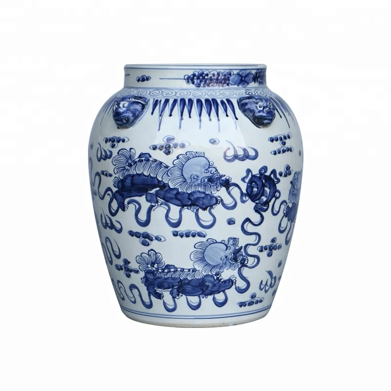 Bule and white porcelain home decorate ,big antique ceramic jar for pictures ,umbrella and fish with good price and high quality