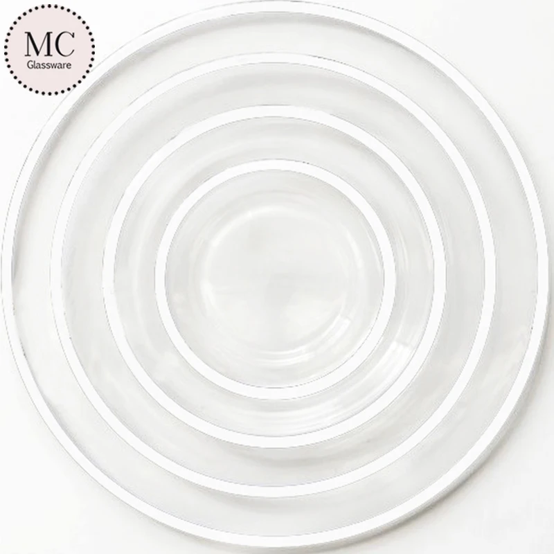 Круглые тарелки для зарядных устройств, диагональ 13 дюймов, прозрачное стеклянное зарядное устройство для свадебной вечеринки с розовыми, золотыми, серебряными или золотыми краями