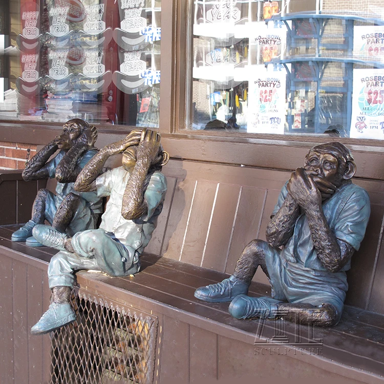 Garden Decorative Brass Animal Statue Antique Bronze 3 Three Monkeys Sculpture