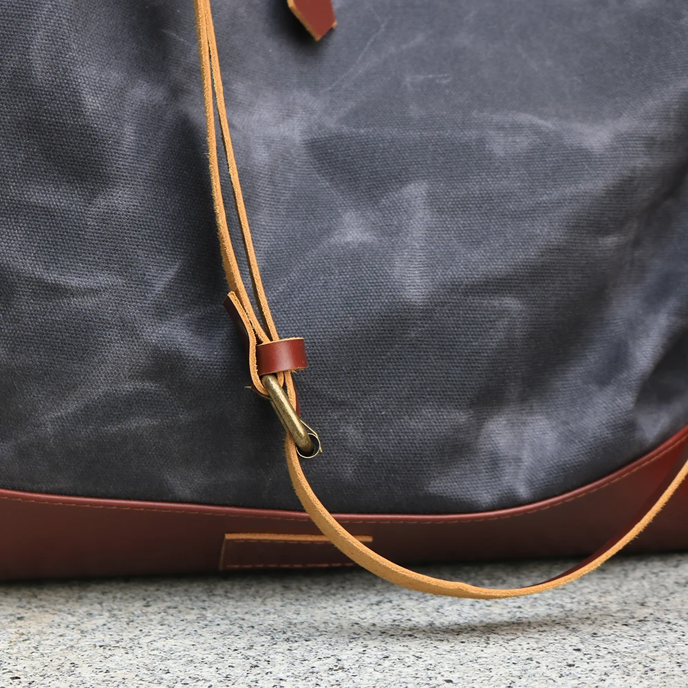 CHANGRONG Custom Large waterproof grey waxed canvas leather shoulder bag for women