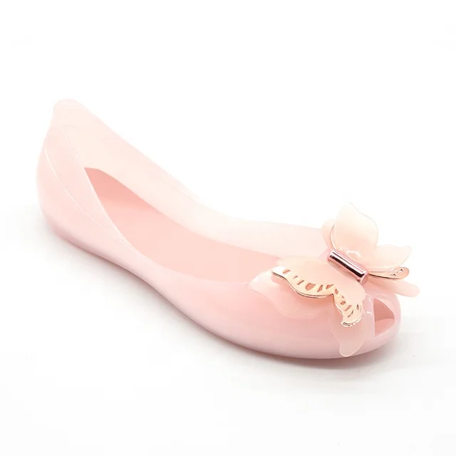 Beautiful Beach Red Bowknot Flat PVC Ladies Jelly Shoes