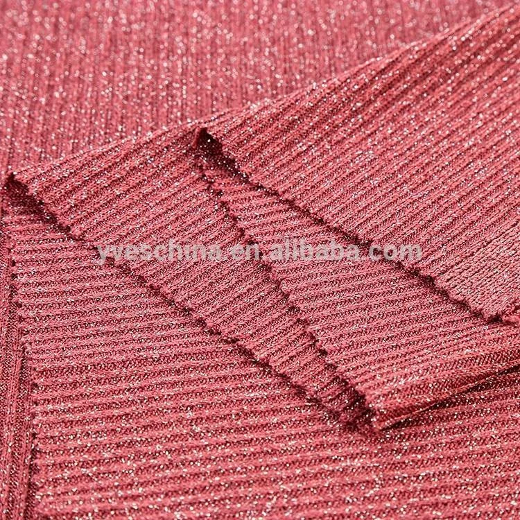 
2022 New Professional Textile Polyester Spandex Metallic Jersey 2*2 rib Knit Fabric for Garment 
