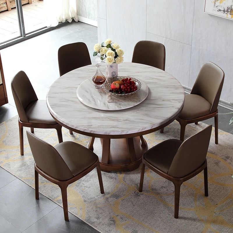 
Nature Marble Round Table with Turntable 