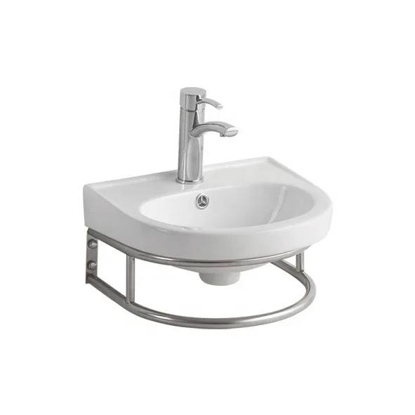 
D306 washroom vanity hand wash basin with stainless steel shelf 